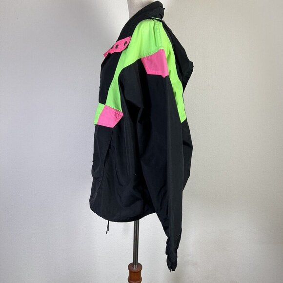 Vintage White Sierra Windbreaker Anorak Jacket Men's Large Black Neon Green Pink - Picture 5 of 16